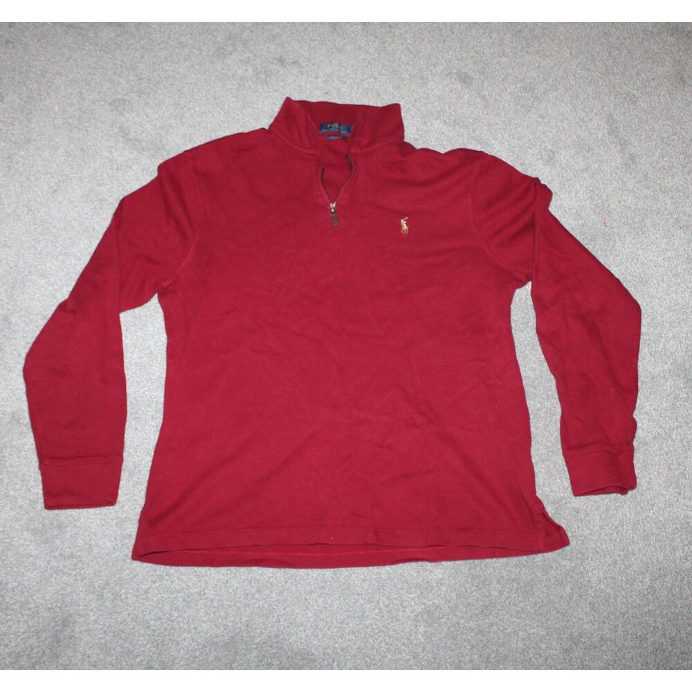 Mens Ralph Lauren Polo Pullover Shirt 1/4 Zip Long Sleeve Red Size Large LG Gift